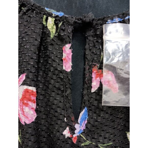 Isaac Mizrahi Live Womens Blouse Top Size 14 Black Floral Long Sleeve Whimsygoth - Picture 3 of 11
